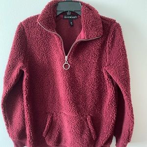 DEREK HEART Maroon Fuzzy Quarter-Zip Pullover